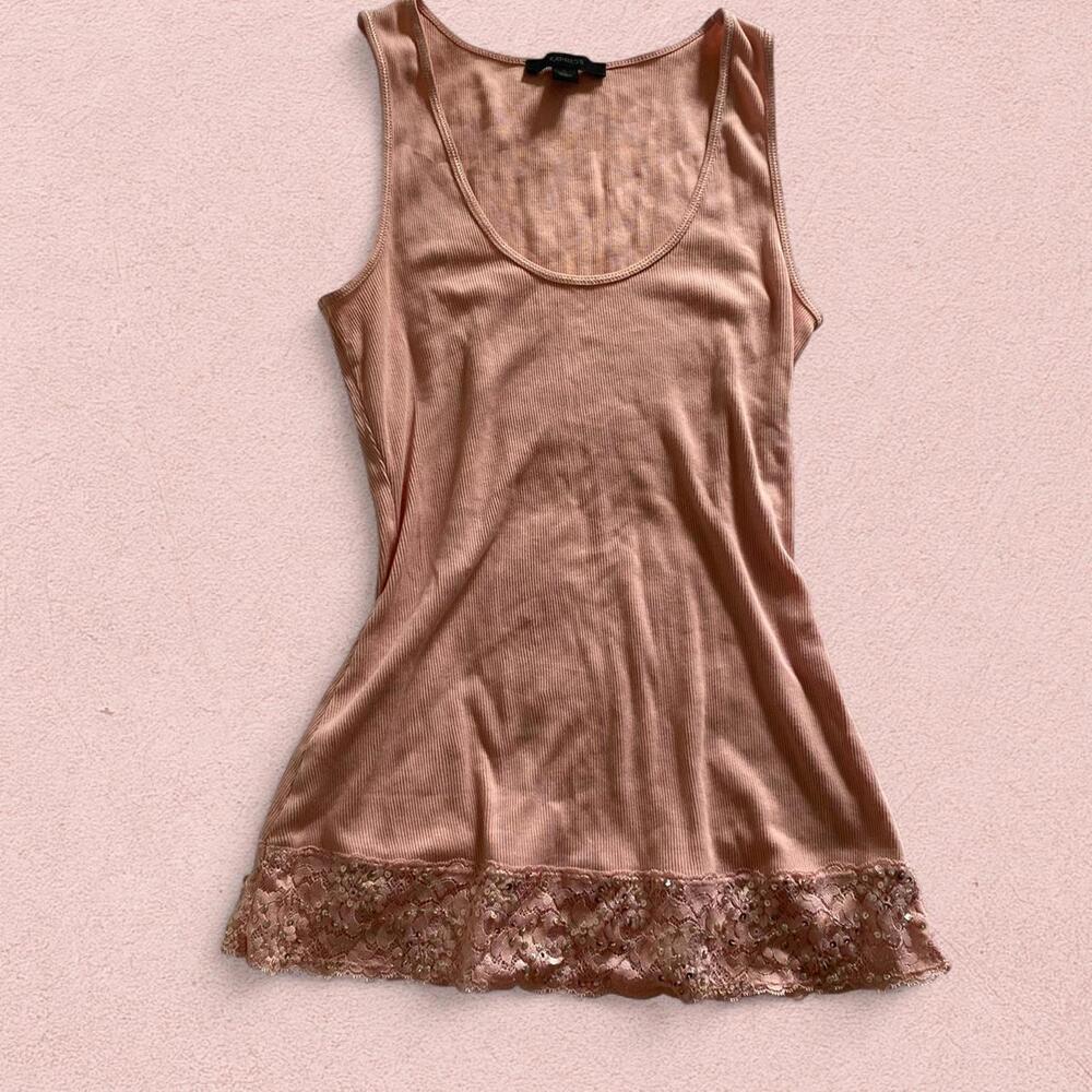 Pink lace trim cami top with pink sequence details